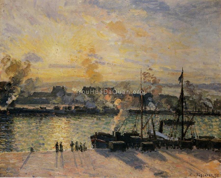 Sunset, the Port of Rouen - 卡米耶·毕沙罗